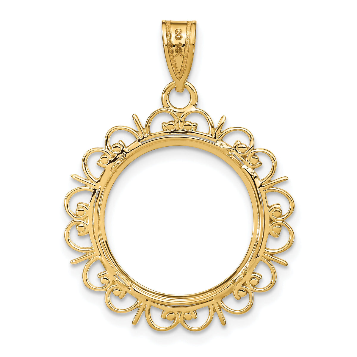 14k Polished and Diamond-cut Fancy 16.5mm Prong Coin Bezel Pendant-C8190D/16.5