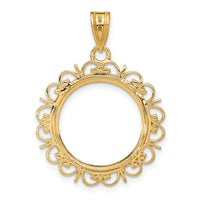 14k Polished and Diamond-cut Fancy 16.5mm Prong Coin Bezel Pendant-C8190D/16.5