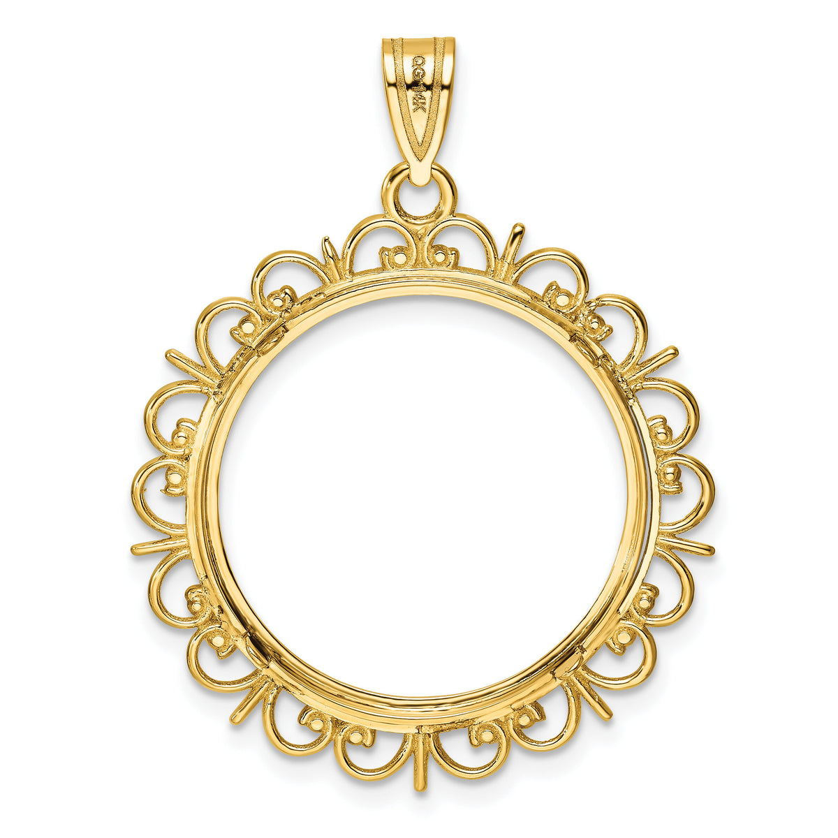 14k Polished and Diamond-cut Fancy 22.0mm Prong Coin Bezel Pendant-C8190D/22.0