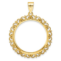 14k Polished and Diamond-cut Fancy 27.0mm Prong Coin Bezel Pendant-C8190D/27.0