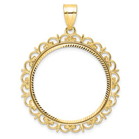 14k Polished and Diamond-cut Fancy 27.0mm Prong Coin Bezel Pendant-C8190D/27.0