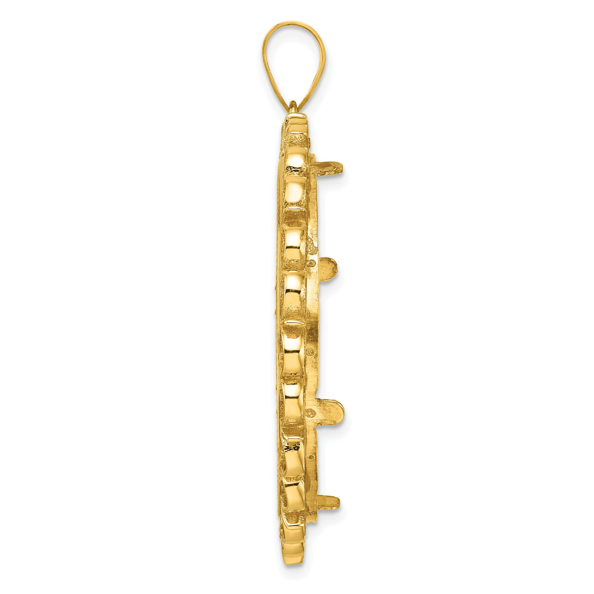 14k Polished and Diamond-cut Fancy 32.7mm Prong Coin Bezel Pendant-C8190D/32.7