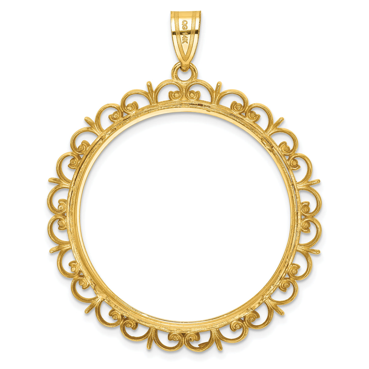 14k Polished and Diamond-cut Fancy 32.7mm Prong Coin Bezel Pendant-C8190D/32.7