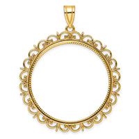 14k Polished and Diamond-cut Fancy 32.7mm Prong Coin Bezel Pendant-C8190D/32.7