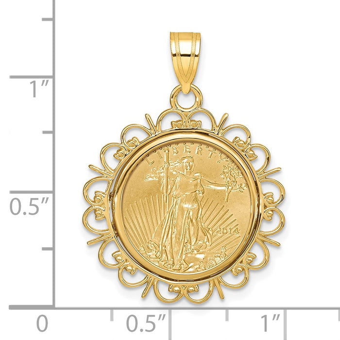 Wideband Distinguished Coin Jewelry 14k Polished Fancy Mounted 1/10oz American Eagle Prong Coin Bezel Pendant-C8190/16.5C