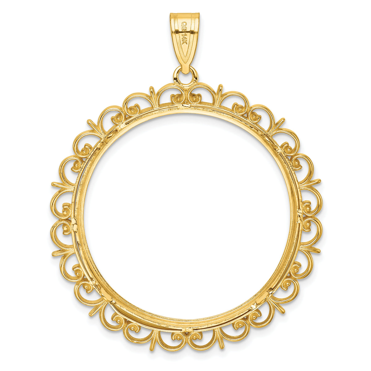 14k Polished Fancy 32.7mm Prong Coin Bezel Pendant-C8190/32.7
