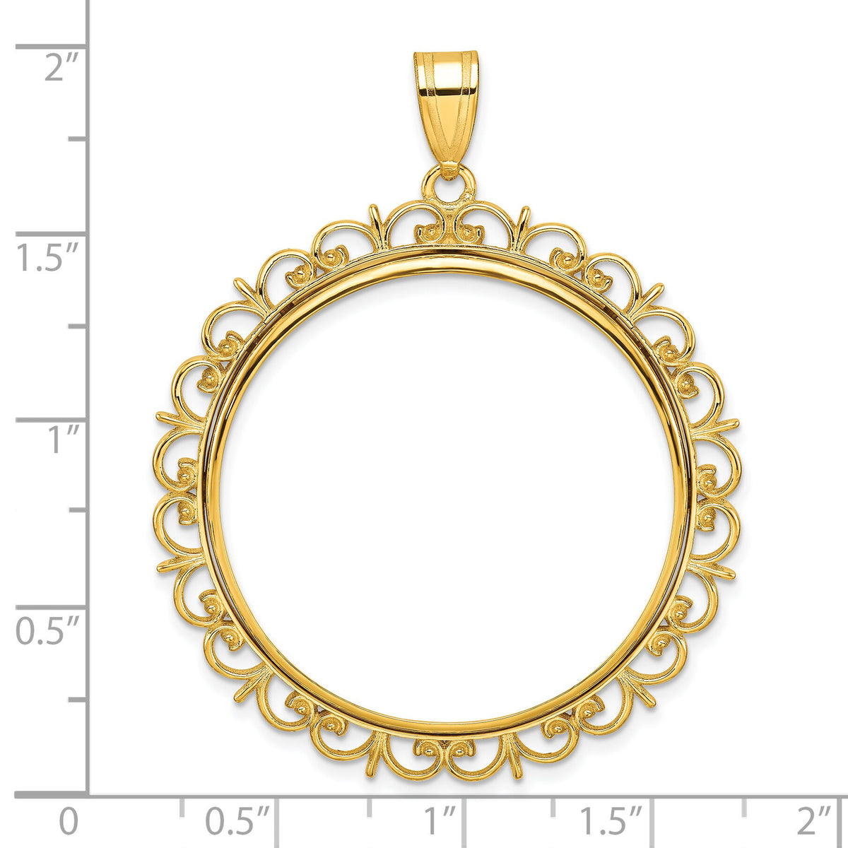 14k Polished Fancy 32.7mm Prong Coin Bezel Pendant-C8190/32.7