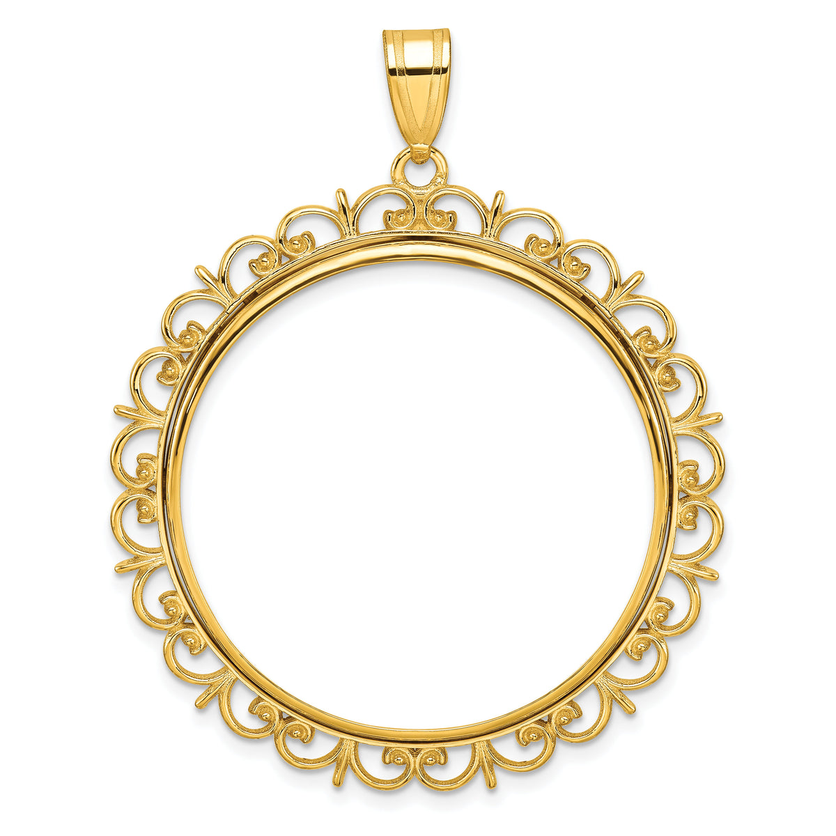 14k Polished Fancy 32.7mm Prong Coin Bezel Pendant-C8190/32.7