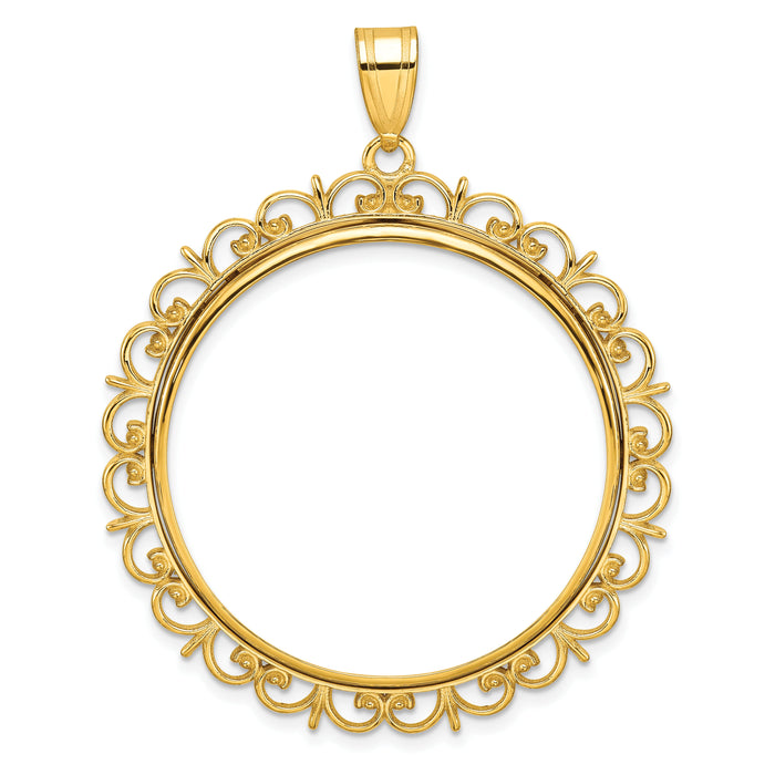 14k Polished Fancy 32.7mm Prong Coin Bezel Pendant-C8190/32.7