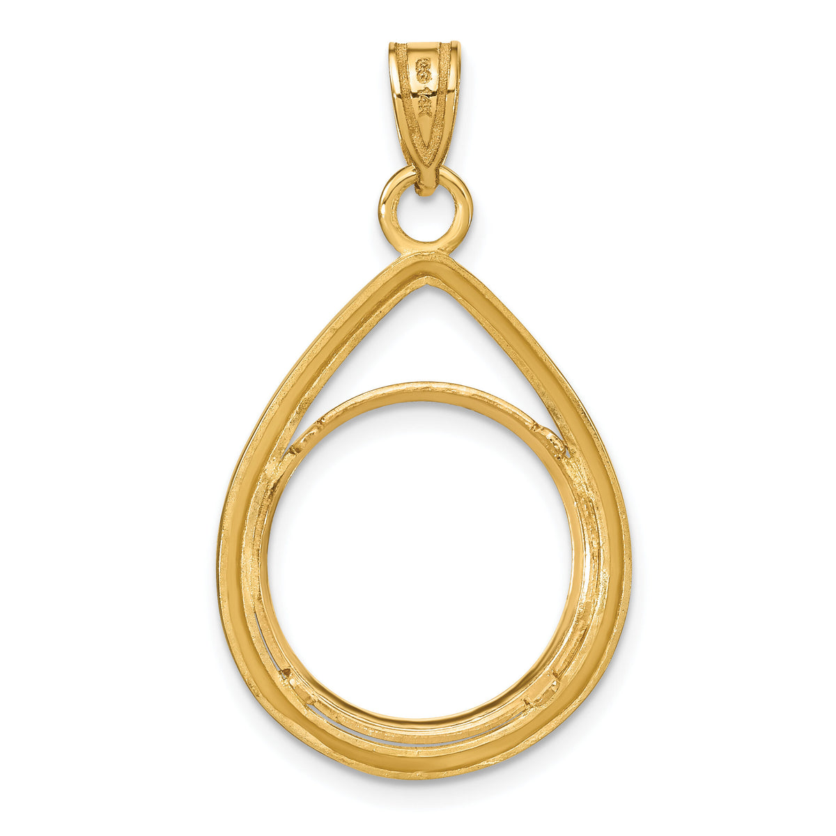 14k Polished D/C Lightweight Teardrop 16.5mm Prong Coin Bezel Pendant-C8191D/16.5