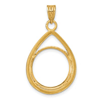 14k Polished D/C Lightweight Teardrop 16.5mm Prong Coin Bezel Pendant-C8191D/16.5