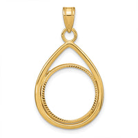 14k Polished D/C Lightweight Teardrop 16.5mm Prong Coin Bezel Pendant-C8191D/16.5