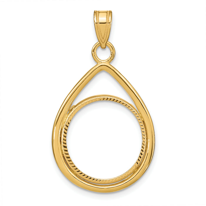 14k Polished D/C Lightweight Teardrop 16.5mm Prong Coin Bezel Pendant-C8191D/16.5