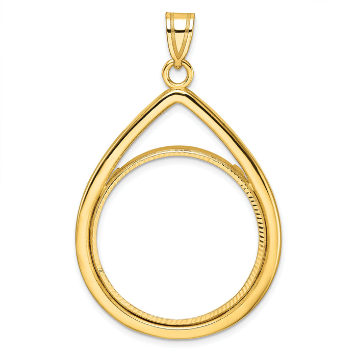 14k Polished D/C Lightweight Teardrop 27.0mm Prong Coin Bezel Pendant-C8191D/27.0