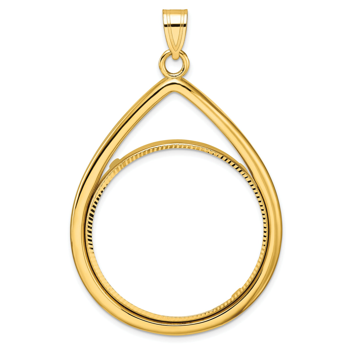 14k Polished D/C Lightweight Teardrop 32.7mm Prong Coin Bezel Pendant-C8191D/32.7