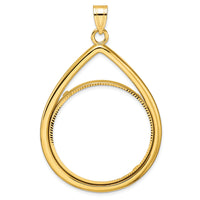 14k Polished D/C Lightweight Teardrop 32.7mm Prong Coin Bezel Pendant-C8191D/32.7