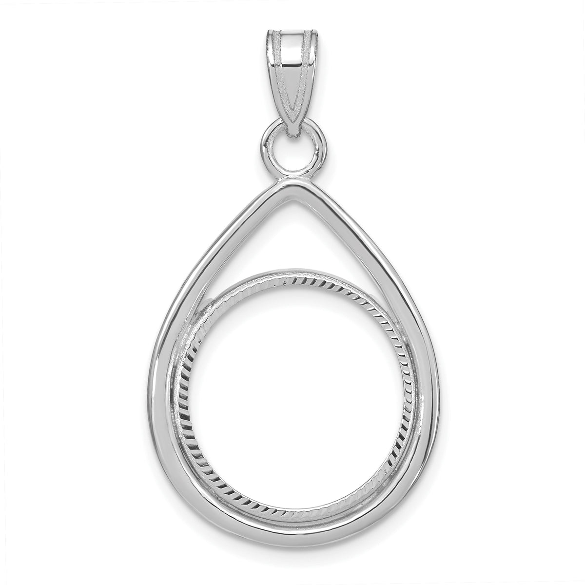 14kw Polished & Diamond-cut Teardrop 16.5mm Prong Coin Bezel Pendant-C8191WD/16.5