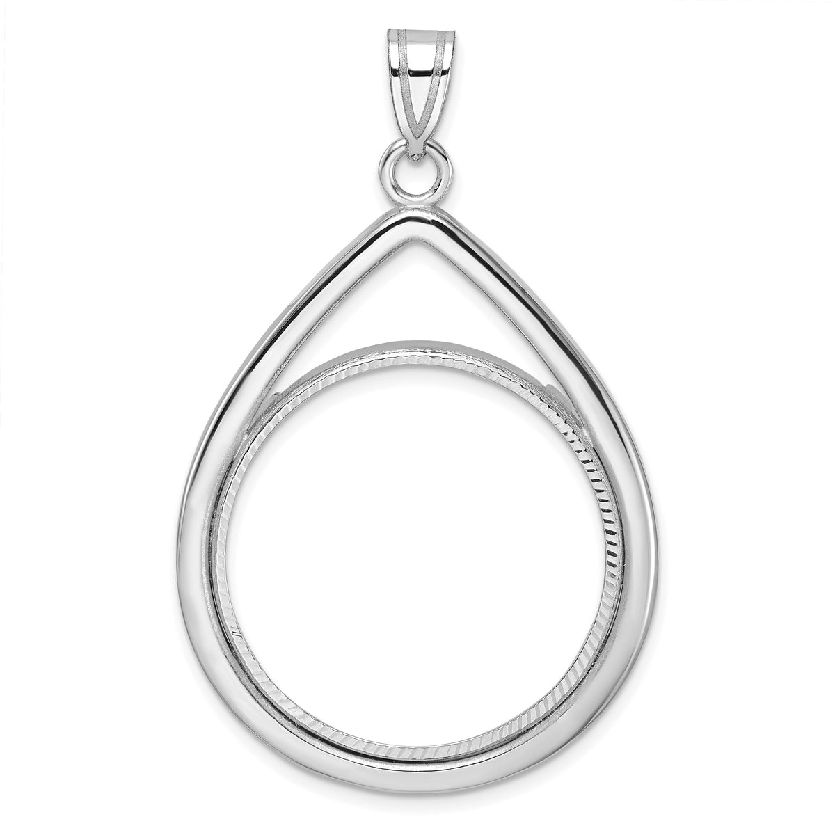 14kw Polished & Diamond-cut Teardrop 27.0mm Prong Coin Bezel Pendant-C8191WD/27.0