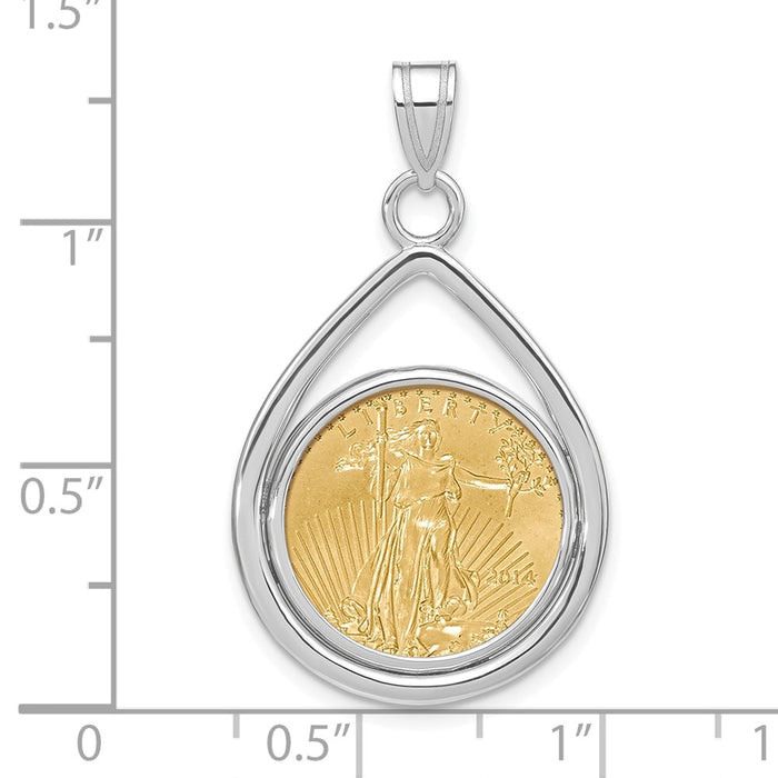 Wideband Distinguished Coin Jewelry 14k White Gold Polished Lightweight Teardrop Mounted 1/10oz American Eagle Prong Coin Bezel Pendant-C8191W/16.5C