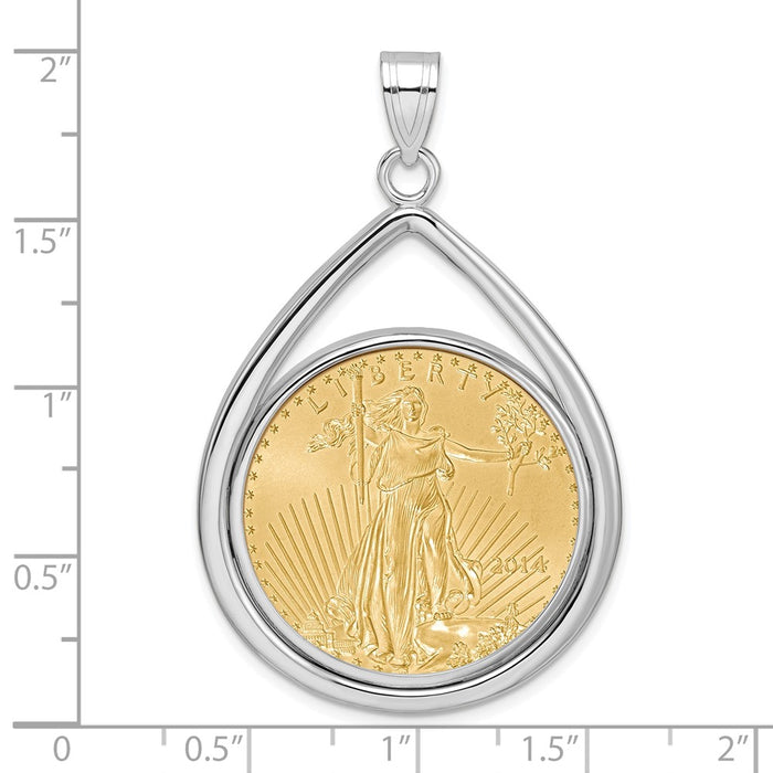 Wideband Distinguished Coin Jewelry 14k White Gold Polished Lightweight Teardrop Mounted 1/2oz American Eagle Prong Coin Bezel Pendant-C8191W/27.0C