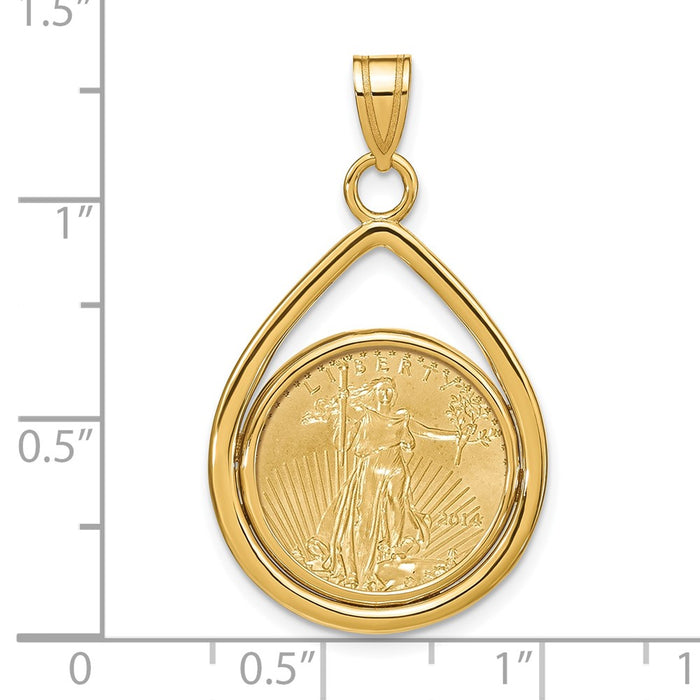 Wideband Distinguished Coin Jewelry 14k Polished Lightweight Teardrop Mounted 1/10oz American Eagle Prong Coin Bezel Pendant-C8191/16.5C