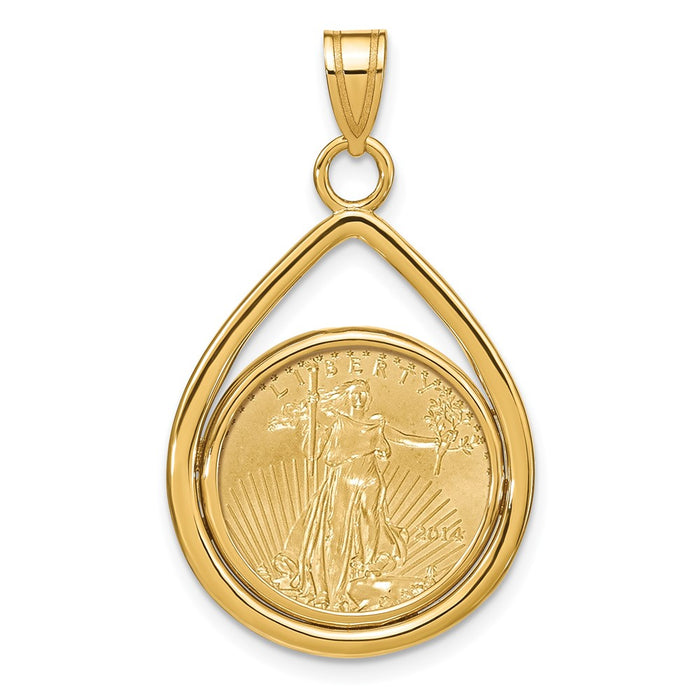 Wideband Distinguished Coin Jewelry 14k Polished Lightweight Teardrop Mounted 1/10oz American Eagle Prong Coin Bezel Pendant-C8191/16.5C