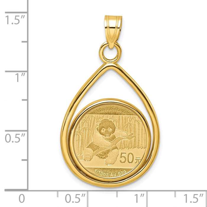 Wideband Distinguished Coin Jewelry 14k Polished Lightweight Teardrop Mounted 1/10oz Panda Prong Coin Bezel Pendant-C8191/18.0C