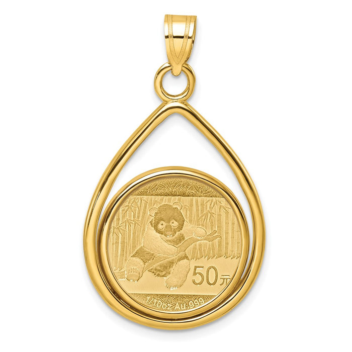 Wideband Distinguished Coin Jewelry 14k Polished Lightweight Teardrop Mounted 1/10oz Panda Prong Coin Bezel Pendant-C8191/18.0C
