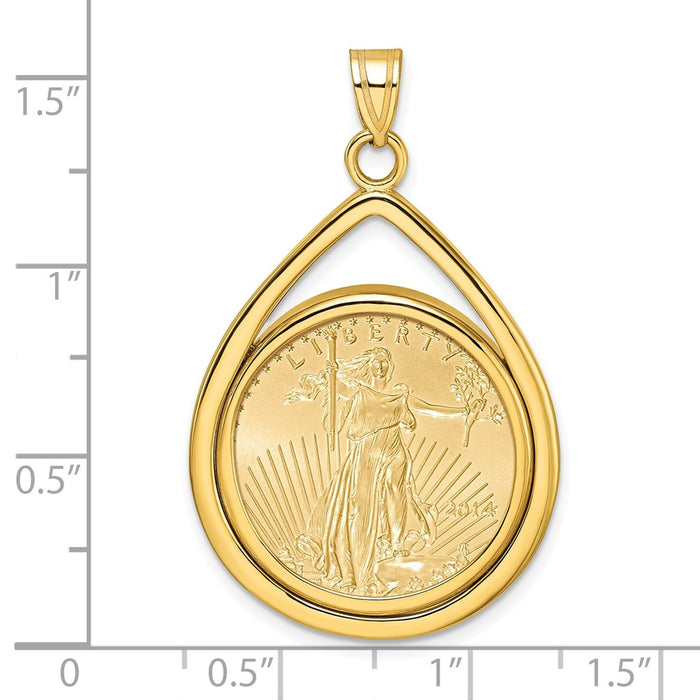 Wideband Distinguished Coin Jewelry 14k Polished Lightweight Teardrop Mounted 1/4oz American Eagle Prong Coin Bezel Pendant-C8191/22.0C