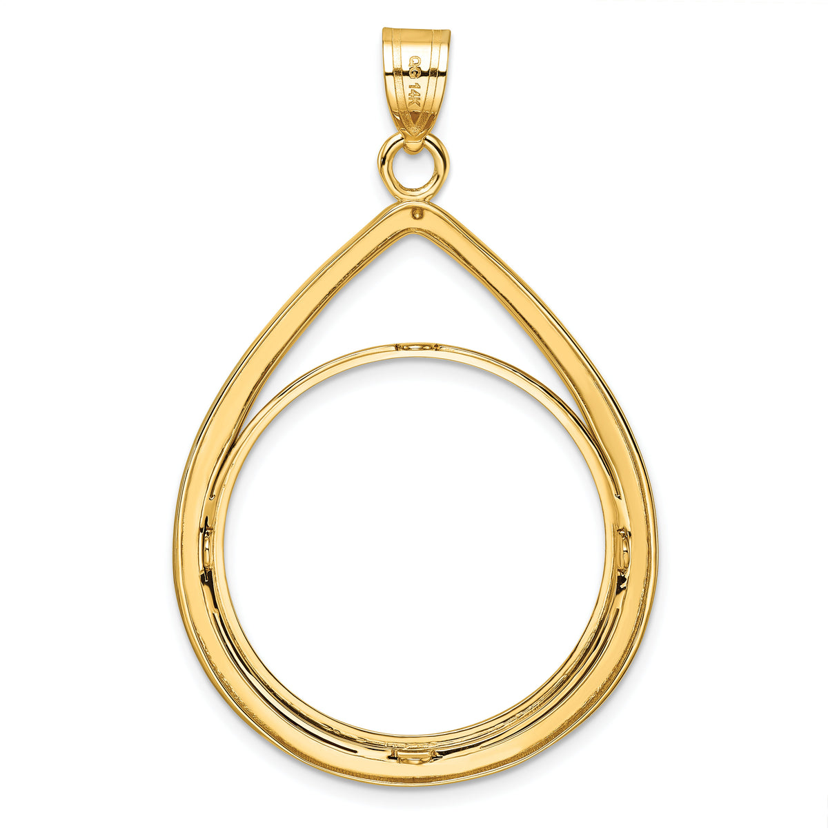 14k Polished Lightweight Teardrop 27.0mm Prong Coin Bezel Pendant-C8191/27.0