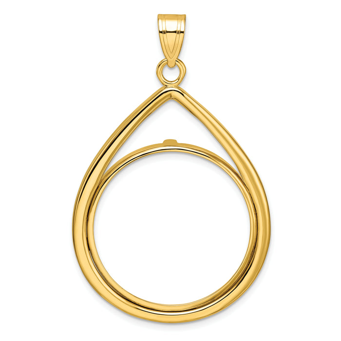 14k Polished Lightweight Teardrop 27.0mm Prong Coin Bezel Pendant-C8191/27.0