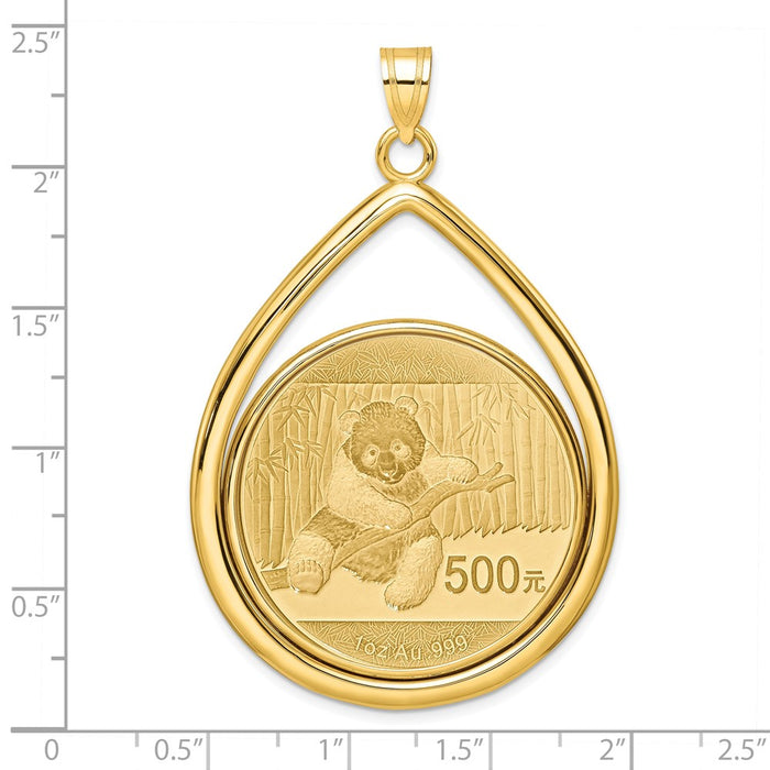Wideband Distinguished Coin Jewelry 14k Polished Lightweight Teardrop Mounted 1oz Panda Prong Coin Bezel Pendant-C8191/32.0C