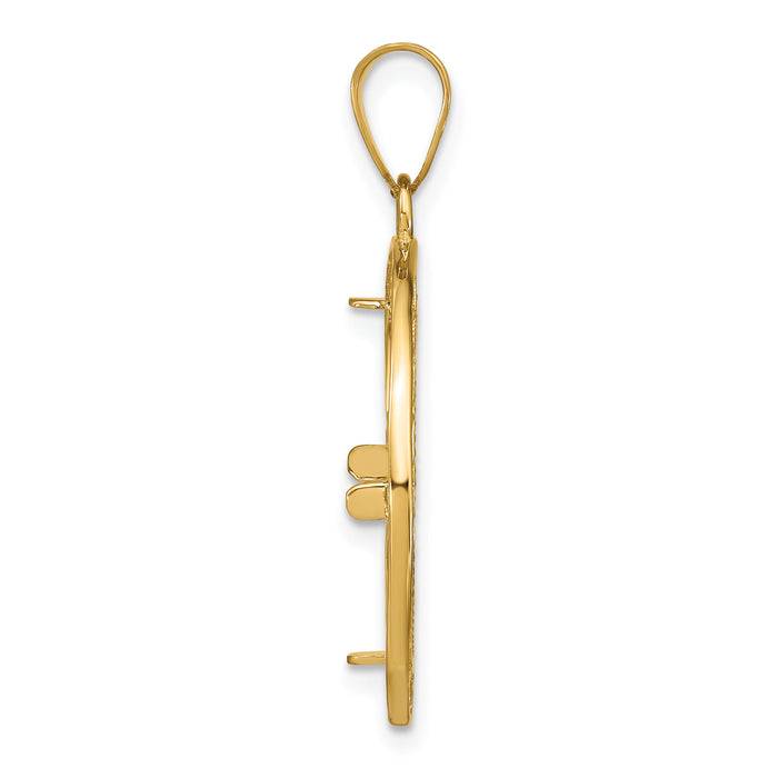 14k Polished & Diamond-cut Fancy Wire 16.5mm Prong Coin Bezel Pendant-C8193D/16.5