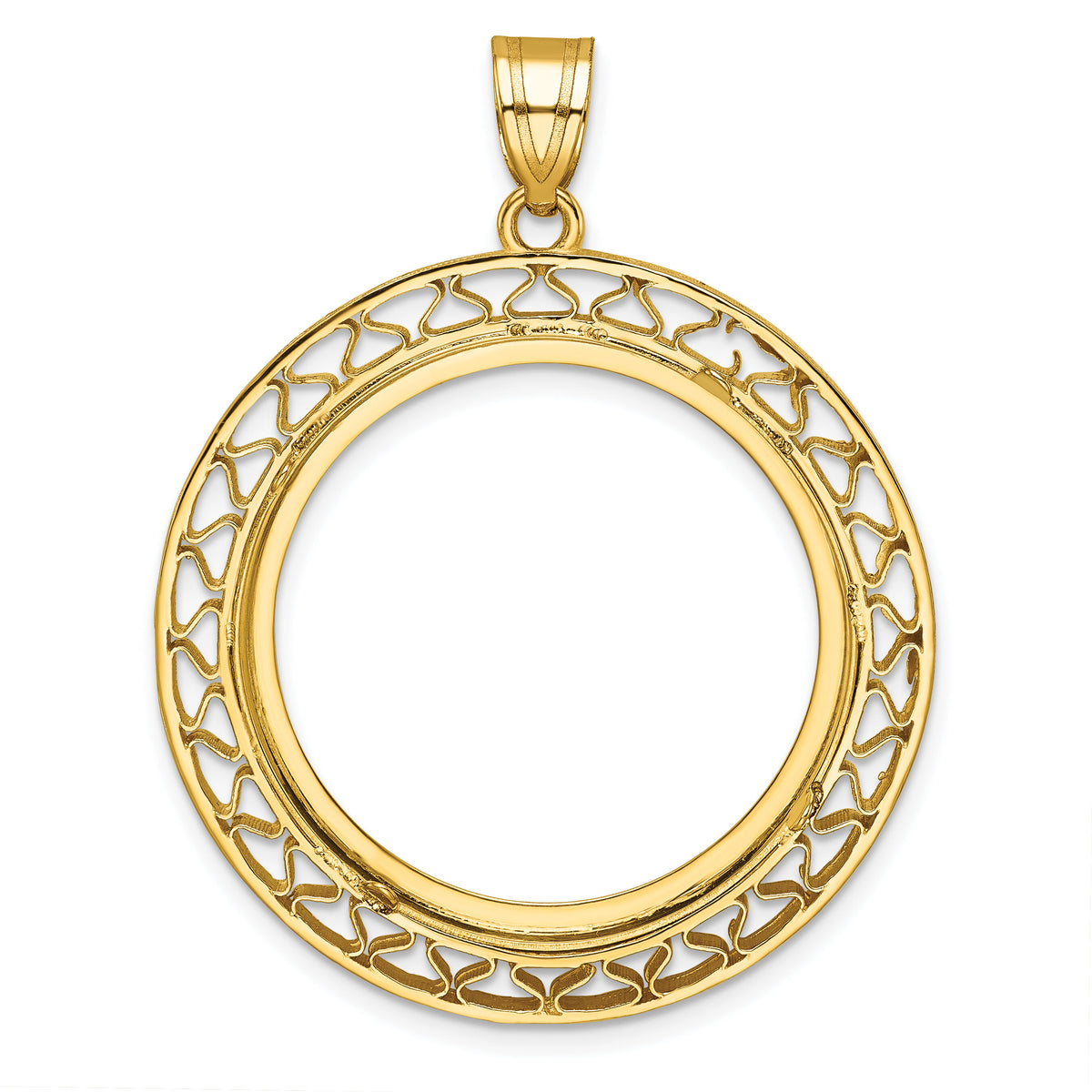 14k Polished & Diamond-cut Fancy Wire 27.0mm Prong Coin Bezel Pendant-C8193D/27.0