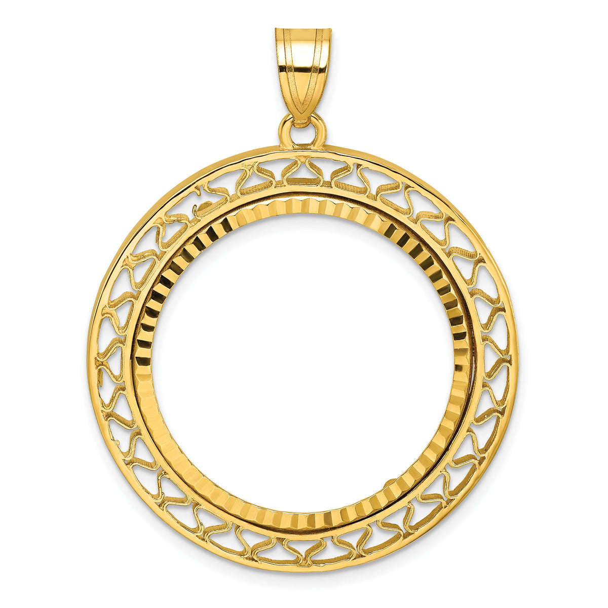 14k Polished & Diamond-cut Fancy Wire 27.0mm Prong Coin Bezel Pendant-C8193D/27.0