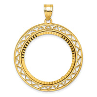 14k Polished & Diamond-cut Fancy Wire 27.0mm Prong Coin Bezel Pendant-C8193D/27.0