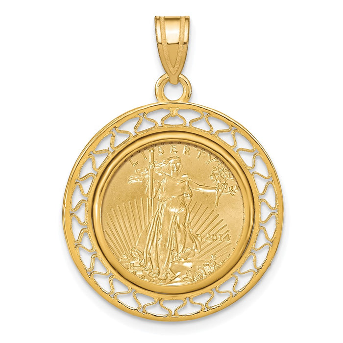 Wideband Distinguished Coin Jewelry 14k Polished Fancy Wire Mounted 1/10oz American Eagle Prong Coin Bezel Pendant-C8193/16.5C