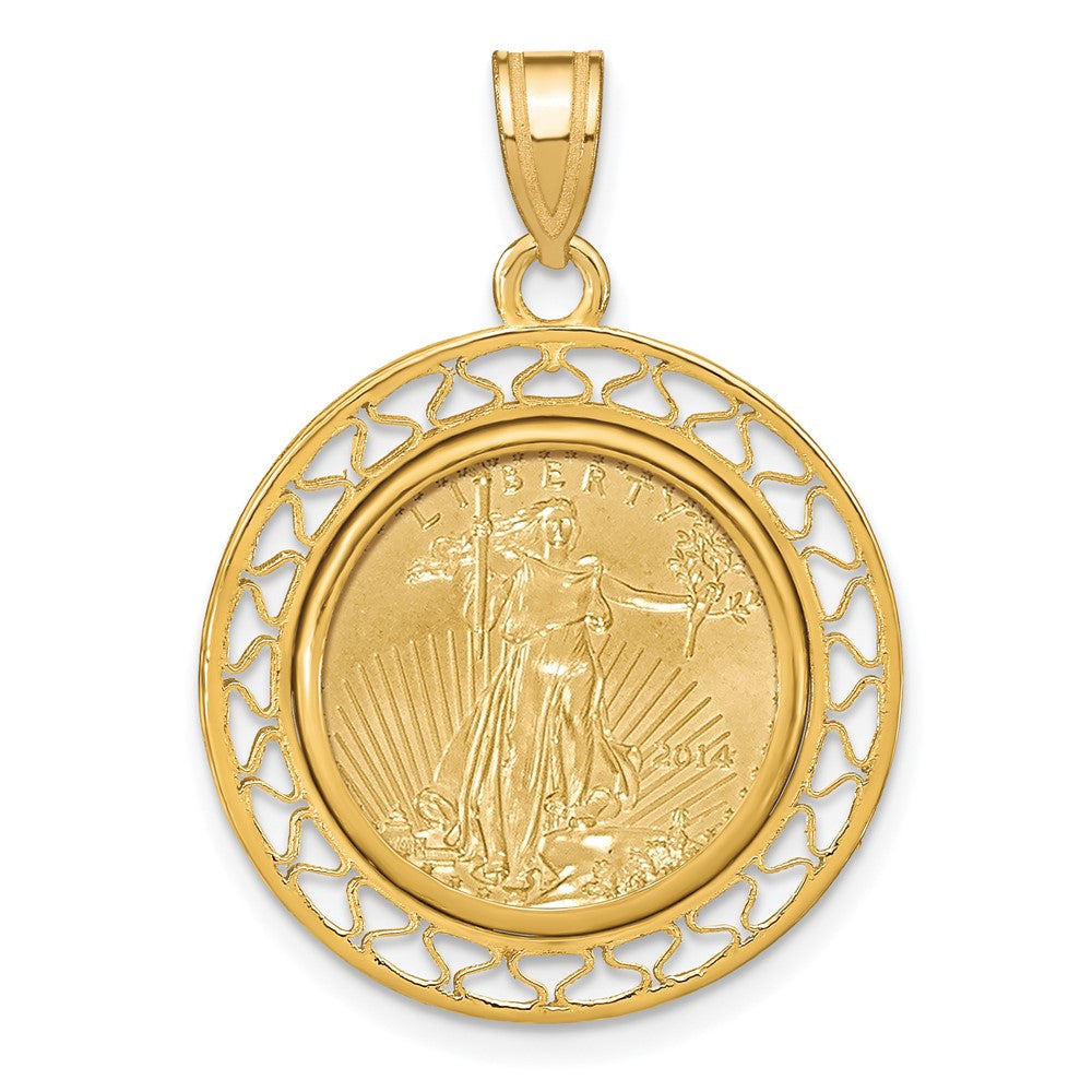 Wideband Distinguished Coin Jewelry 14k Polished Fancy Wire Mounted 1/10oz American Eagle Prong Coin Bezel Pendant-C8193/16.5C