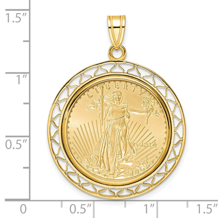 Wideband Distinguished Coin Jewelry 14k Polished Fancy Wire Mounted 1/4oz American Eagle Prong Coin Bezel Pendant-C8193/22.0C