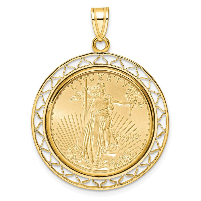 Wideband Distinguished Coin Jewelry 14k Polished Fancy Wire Mounted 1/4oz American Eagle Prong Coin Bezel Pendant-C8193/22.0C
