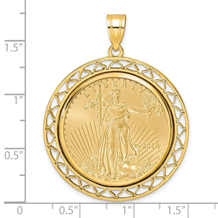 Wideband Distinguished Coin Jewelry 14k Polished Fancy Wire Mounted 1/2oz American Eagle Prong Coin Bezel Pendant-C8193/27.0C
