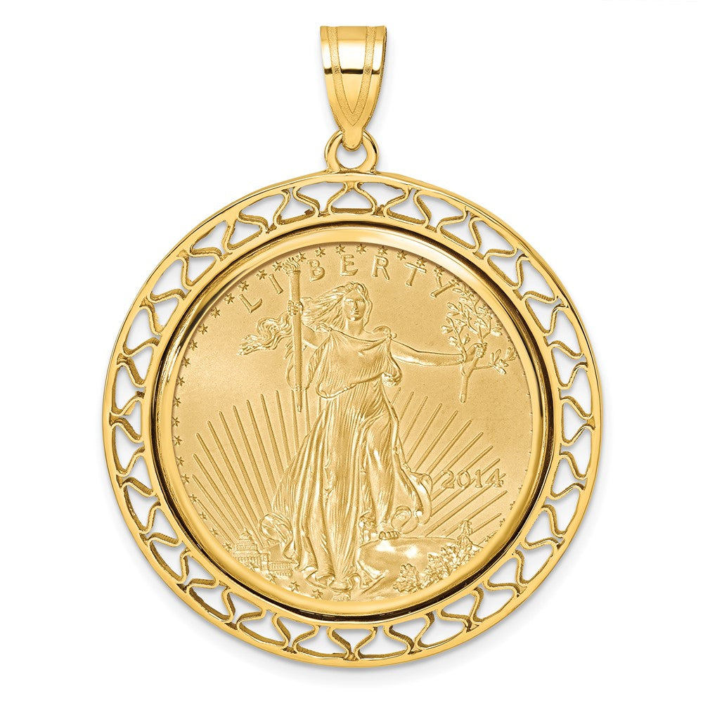 Wideband Distinguished Coin Jewelry 14k Polished Fancy Wire Mounted 1/2oz American Eagle Prong Coin Bezel Pendant-C8193/27.0C