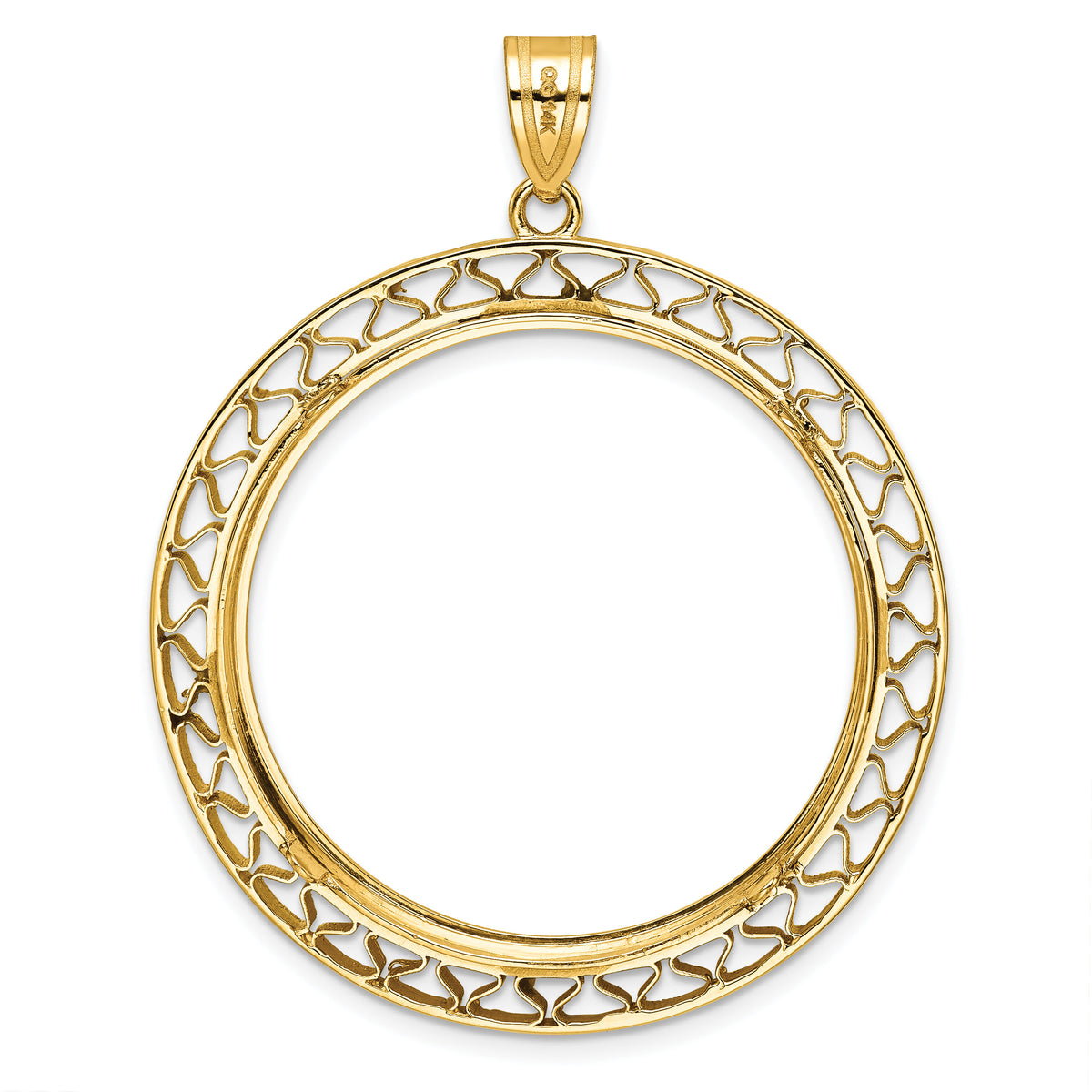 14k Polished Fancy Wire 32.7mm Prong Coin Bezel Pendant-C8193/32.7