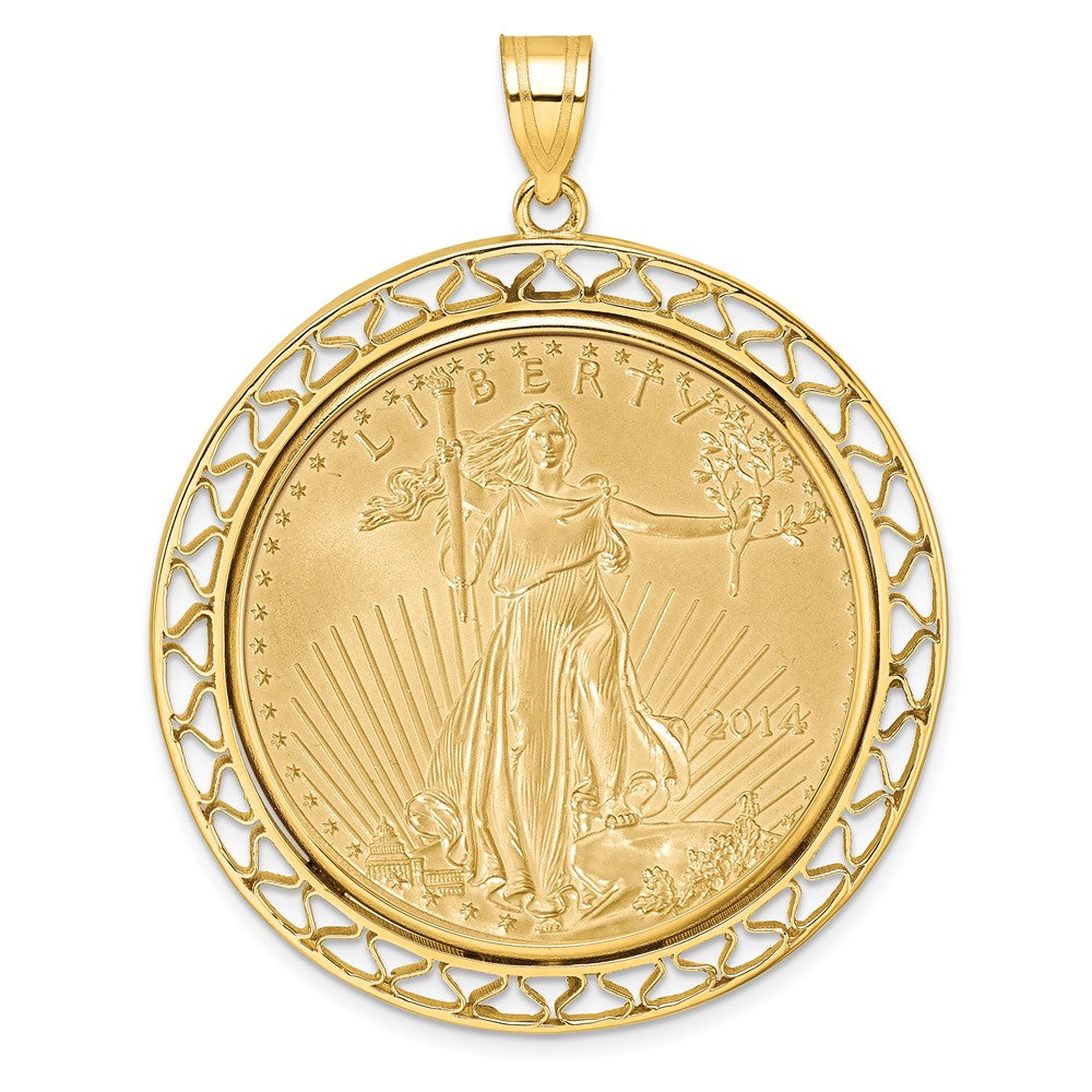 Wideband Distinguished Coin Jewelry 14k Polished Fancy Wire Mounted 1oz American Eagle Prong Coin Bezel Pendant-C8193/32.7C