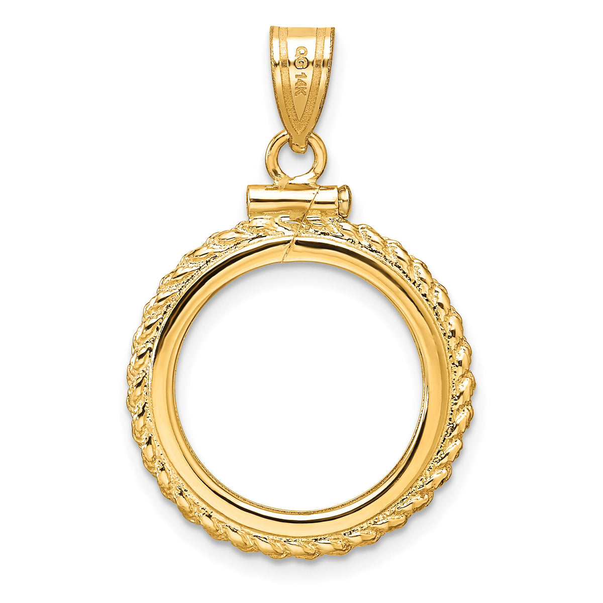 14k Casted Rope D/C 16.5mm x 1.35mm Screw Top Coin Bezel Pendant-C8195D/16.5