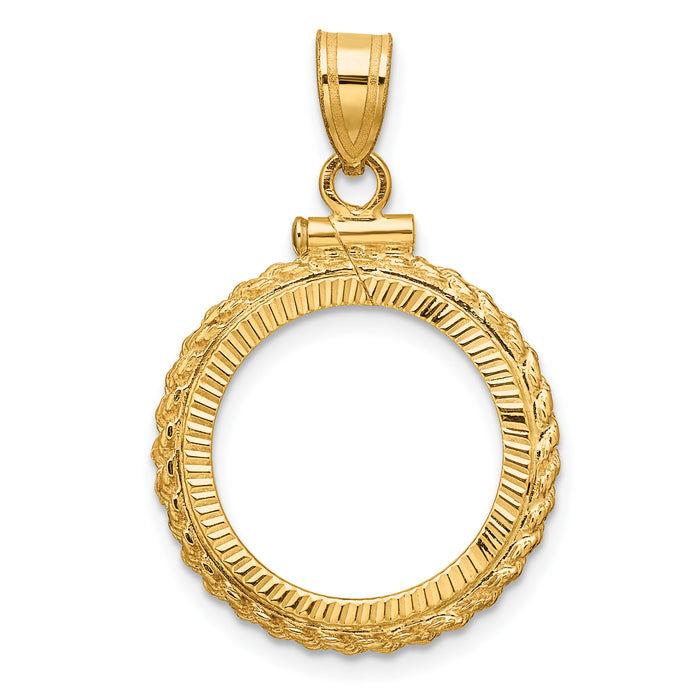 14k Casted Rope D/C 16.5mm x 1.35mm Screw Top Coin Bezel Pendant-C8195D/16.5