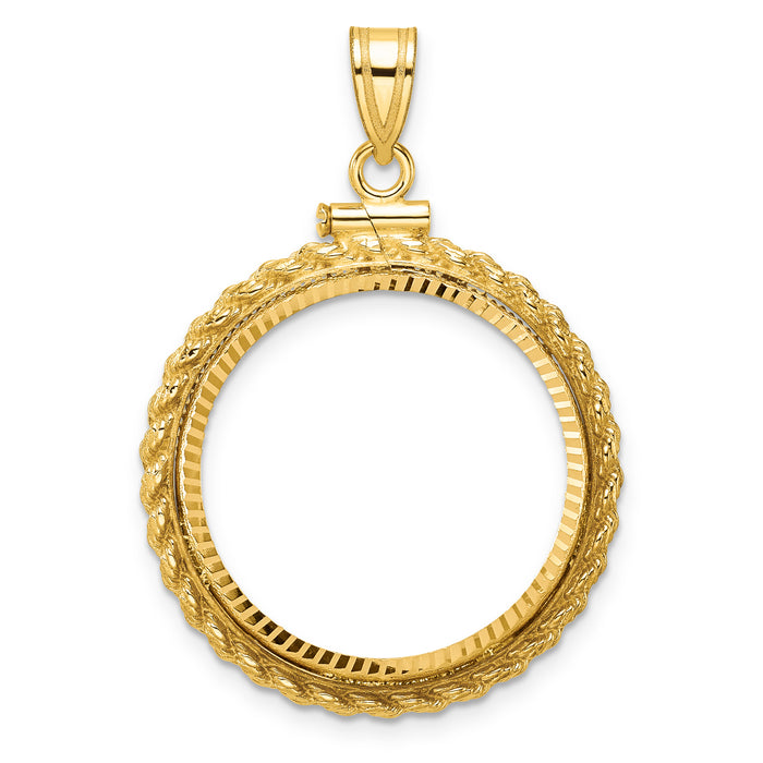 14k Casted Rope D/C 22.0mm x 1.9mm Screw Top Coin Bezel Pendant-C8195D/22.0