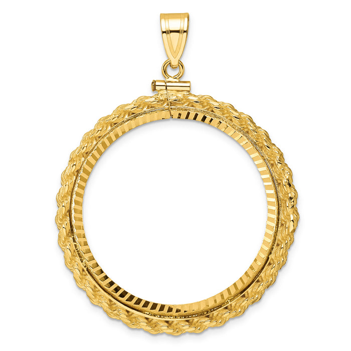 14k Casted Rope D/C 32.7mm x 3.00mm Screw Top Coin Bezel Pendant-C8195D/32.7