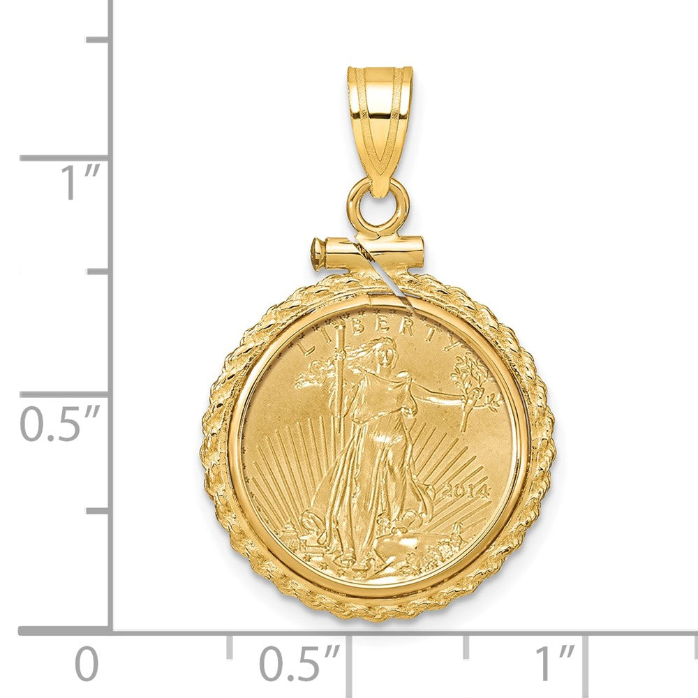 Wideband Distinguished Coin Jewelry 14k Polished Casted Rope Mounted 1/10oz American Eagle Screw Top Coin Bezel Pendant-C8195/16.5C