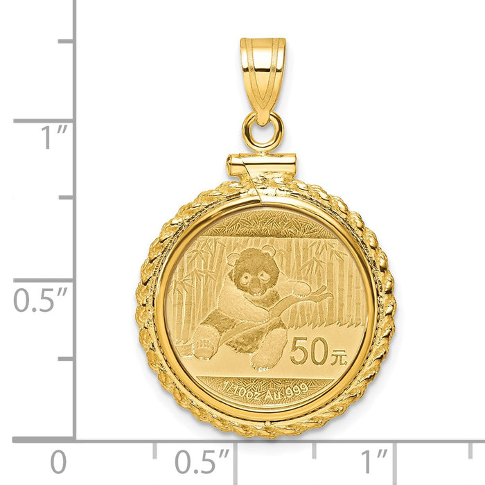 Wideband Distinguished Coin Jewelry 14k Polished Casted Rope Mounted 1/10oz Panda Screw Top Coin Bezel Pendant-C8195/18.0C